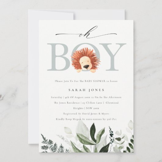 Carte De Remerciements Jote Boho Lion Foliage Oh Boy Baby shower Invitati (Devant)