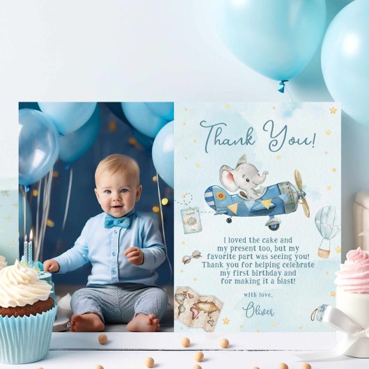 Carte De Remerciements Jote Elephant Plane Aventure Anniversaire Photogra