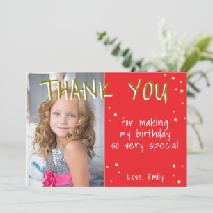 Carte De Remerciements Jote Red Star Girl Photo Anniversaire