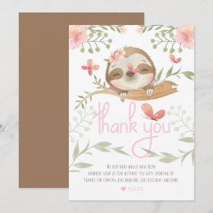 Carte De Remerciements Jote Sloth Girl Anniversaire