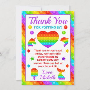 Carte De Remerciements Jouet anti-stress Pop It arc-en-ciel pour annivers