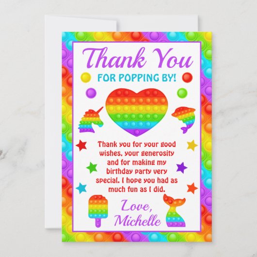 Carte De Remerciements Jouet Fidget Pop Arc-en-ciel pour Anniversaire (Devant)
