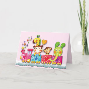 Carte De Remerciements Jouets fourrés mignons sur un train Personnalisez