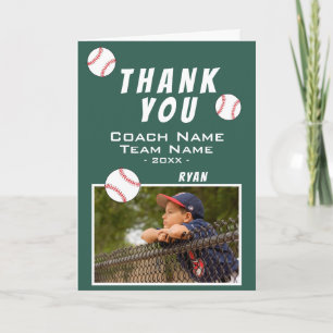 Carte De Remerciements Joueur de baseball Nom de l'équipe Photo Entraîneu