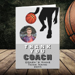 Carte De Remerciements Joueur de basket-ball entraîneur de basket-ball Ph<br><div class="desc">Joueur de basket-ball moderne Carte de remerciements photo de l'entraîneur de basket-ball. La carte a une silhouette de joueur de basket noir avec un basket et une photo personnalisée. Grande carte pour remercier les entraîneurs sportifs, entraîneur d'équipe du lycée, coach de maman ou papa, etc. Customisez tout texte sur la...</div>
