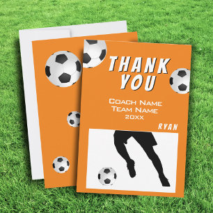 Carte De Remerciements Joueur de football de Soccer Ball Orange Coach 