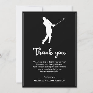Carte De Remerciements Joueur de golf Black and White Memorial
