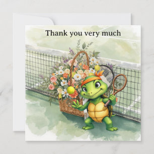 Carte De Remerciements Joueur de tennis TORTUE avec panier de fleurs sur 