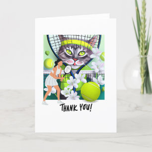 Carte De Remerciements Joueuse de tennis tient raquette et balle