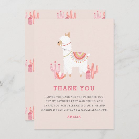 Carte De Remerciements Jour d'anniversaire de la Llama tout mignon (Devant / Derrière)