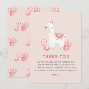 Carte De Remerciements Jour d'anniversaire de la Llama tout mignon