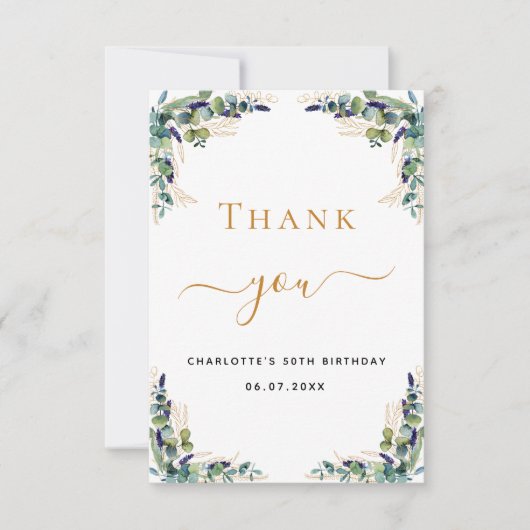 Carte De Remerciements Jour d'anniversaire eucalyptus verdure élégante (Devant)