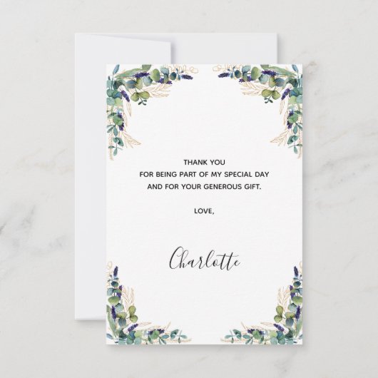 Carte De Remerciements Jour d'anniversaire eucalyptus verdure élégante (Dos)