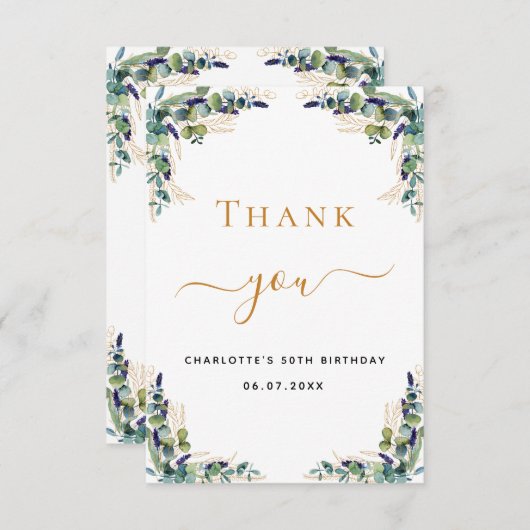 Carte De Remerciements Jour d'anniversaire eucalyptus verdure élégante (Devant / Derrière)