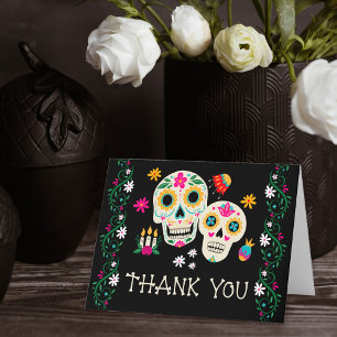 Carte De Remerciements Jour des Crânes à sucre floraux morts