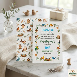 Carte De Remerciements Joyeux 1er Anniversaire aux Oiseaux Mignons – Fête