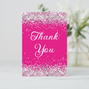 Carte De Remerciements Joyeux 40ème anniversaire Paillettes Argent Rose C