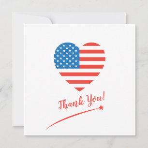 Carte De Remerciements Joyeux 4 juillet Amérique USA Drapeau Cœur Patriot