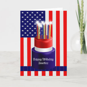 Carte De Remerciements Joyeux anniversaire America Card Cake & Candles