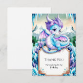 Carte De Remerciements Joyeux Anniversaire au bébé dragon de glace mignon (Devant / Derrière)