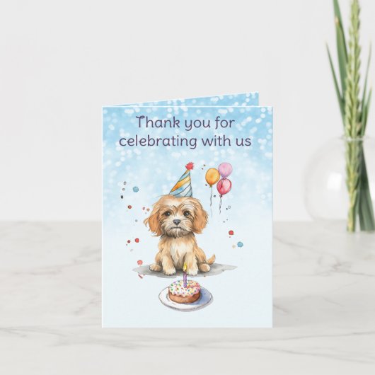 Carte De Remerciements Joyeux Anniversaire avec un chiot mignon et un cha (Devant)