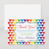 Carte De Remerciements Joyeux Anniversaire Cœurs Arc-en-Ciel (Devant / Derrière)