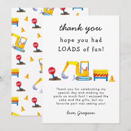 Carte De Remerciements Joyeux Anniversaire Construction Plein de Fun (Devant / Derrière)