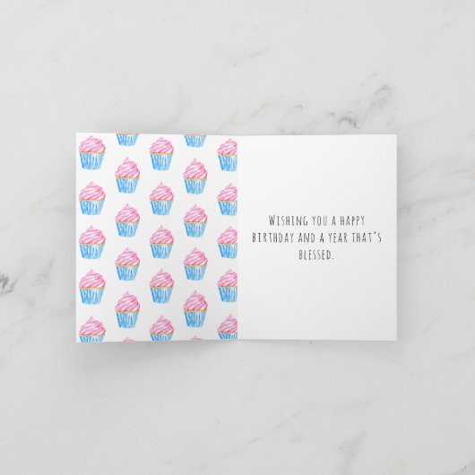 Carte De Remerciements Joyeux Anniversaire cupcake simple à l'aquarelle m (Intérieur)