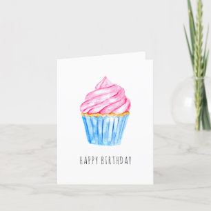 Carte De Remerciements Joyeux Anniversaire cupcake simple à l'aquarelle m