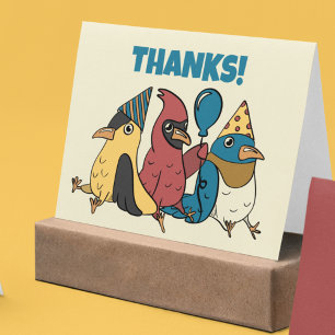 Carte De Remerciements Joyeux Anniversaire Dessins Animés Oiseaux Thème