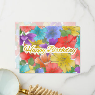 Carte De Remerciements Joyeux anniversaire d'or Floral Multicolor moderne