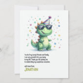Carte De Remerciements Joyeux Anniversaire Enfant avec un Dinosaure Migno (Dos)