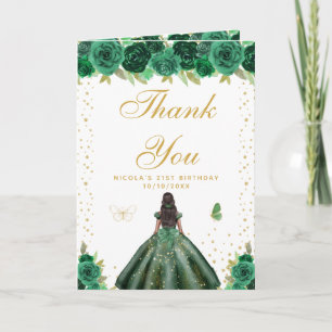 Carte De Remerciements Joyeux Anniversaire Fille à Peau Foncée Floral Ver