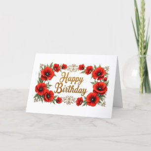 Carte De Remerciements Joyeux anniversaire Fleurs de pavot rouge
