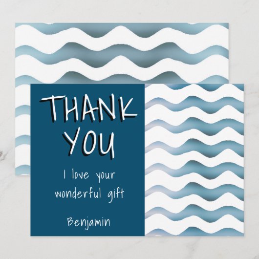 Carte De Remerciements Joyeux Anniversaire Garçon Vague Bleue Mignonne (Devant / Derrière)