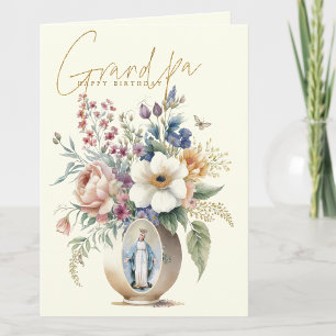 Carte De Remerciements Joyeux anniversaire grand-père Fleurs Religieuses