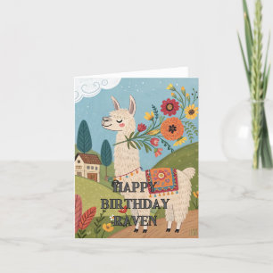 Carte De Remerciements Joyeux anniversaire mignon alpaga floral foldet ca