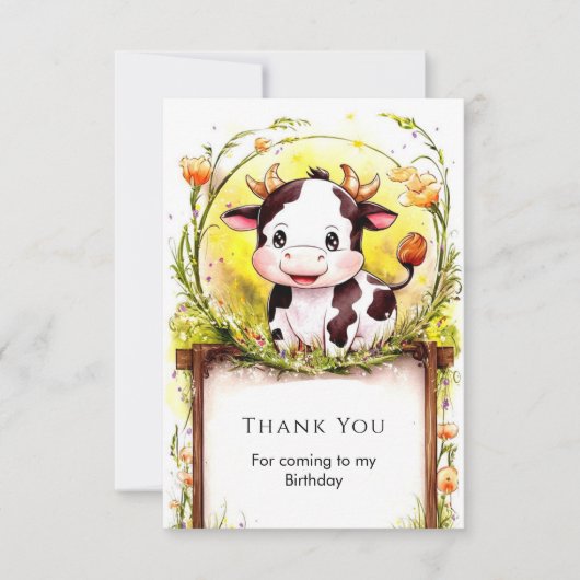 Carte De Remerciements Joyeux Anniversaire Petite Vache (Devant)