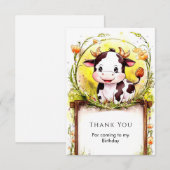 Carte De Remerciements Joyeux Anniversaire Petite Vache (Devant / Derrière)