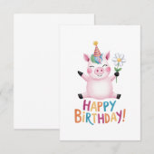 Carte De Remerciements Joyeux Anniversaire Piglet avec Marguerite (Devant / Derrière)