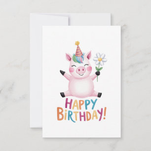 Carte De Remerciements Joyeux Anniversaire Piglet avec Marguerite