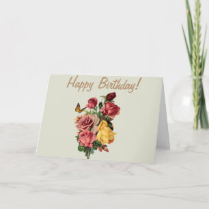 Carte De Remerciements Joyeux anniversaire Roses Vintages et papillon