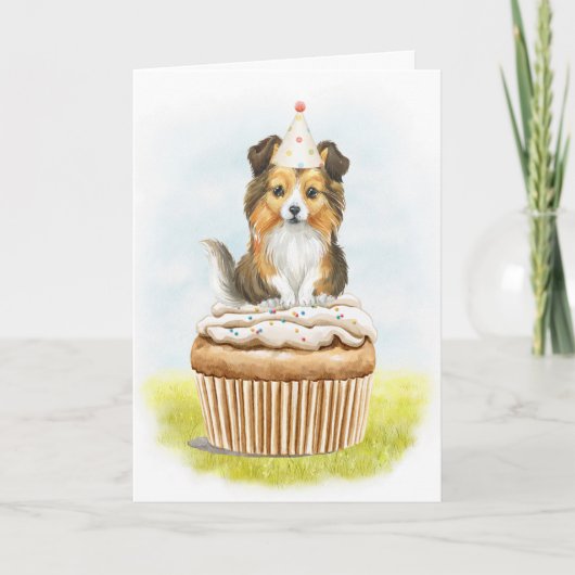 Carte De Remerciements Joyeux Anniversaire Sheltie Pup Cake Anniversaire  (Devant)
