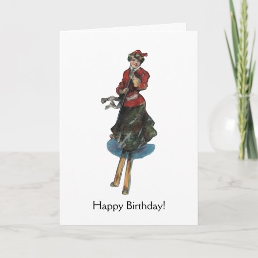 Carte De Remerciements Joyeux Birthday for a Woman Skier (Devant)