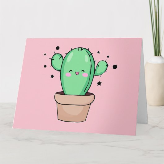 Carte De Remerciements Joyeux cactus bébé souriant dans le vase avec les  (Devant)