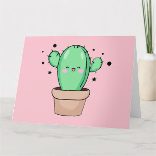 Carte De Remerciements Joyeux cactus bébé souriant dans le vase avec les