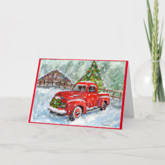 Carte De Remerciements Joyeux Camion Rouge Xmas avec Boxes conduisant la