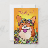 Carte De Remerciements Joyeux Corgi Aux Fleurs (Devant)
