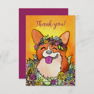 Carte De Remerciements Joyeux Corgi Aux Fleurs