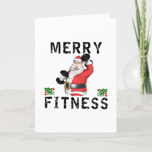 Carte De Remerciements Joyeux Fitness Weighlifting Père Noël Greeting Car
